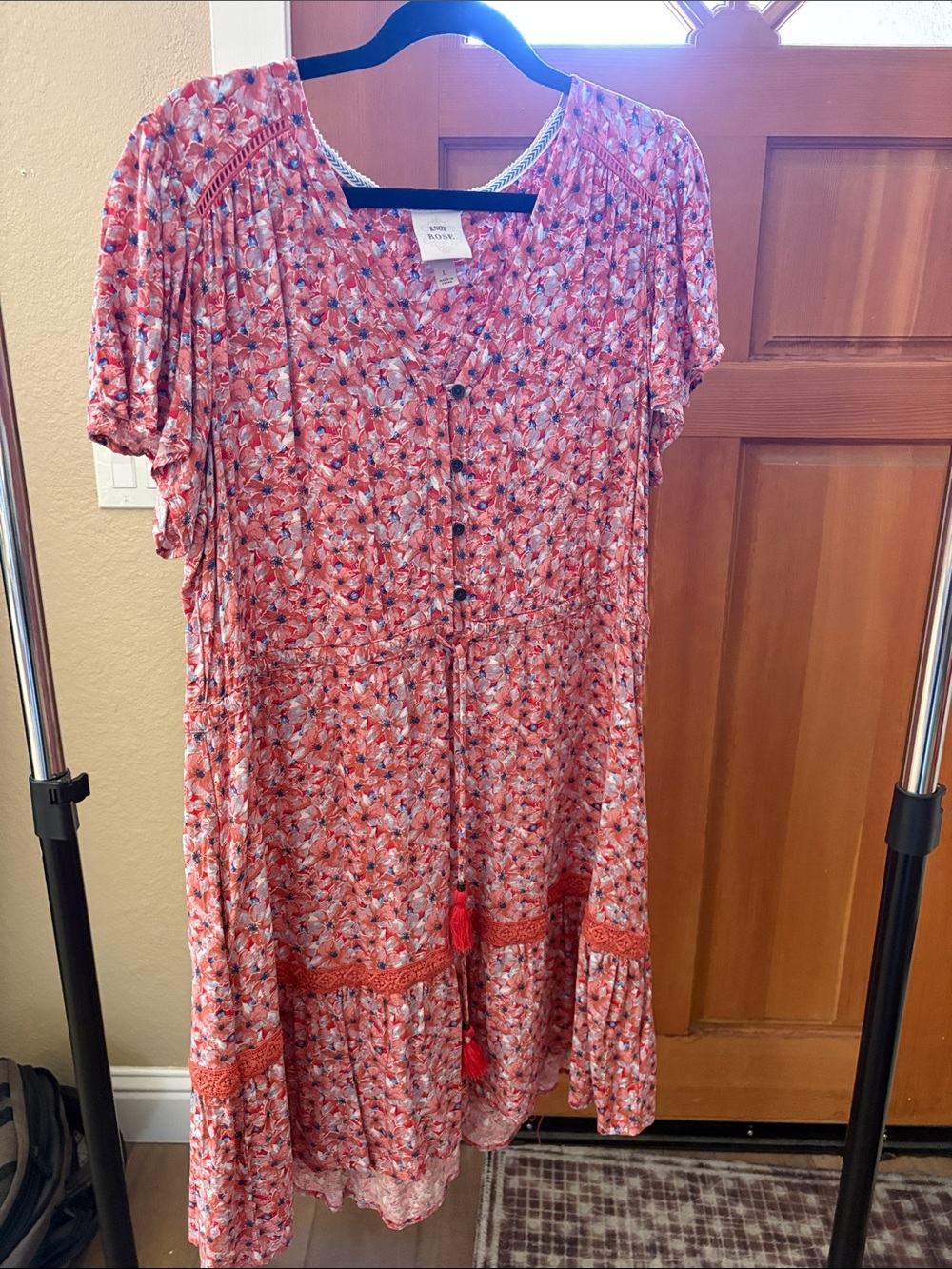 Knox Rose Coral and Blue Floral Mini Dress w/pockets
